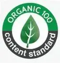 A green and black circle with the words organic 1 0 0 content standard.