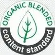 A green leaf is on the top of an organic blended content standard.