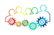 A row of colorful gears with different colors.